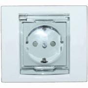 Розетка  с заземлением со шторками с крышкой (IP44) с рамкой SE Unica, белый