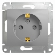Розетка с заземлением со шторками 16А механизм SE Glossa, алюминий