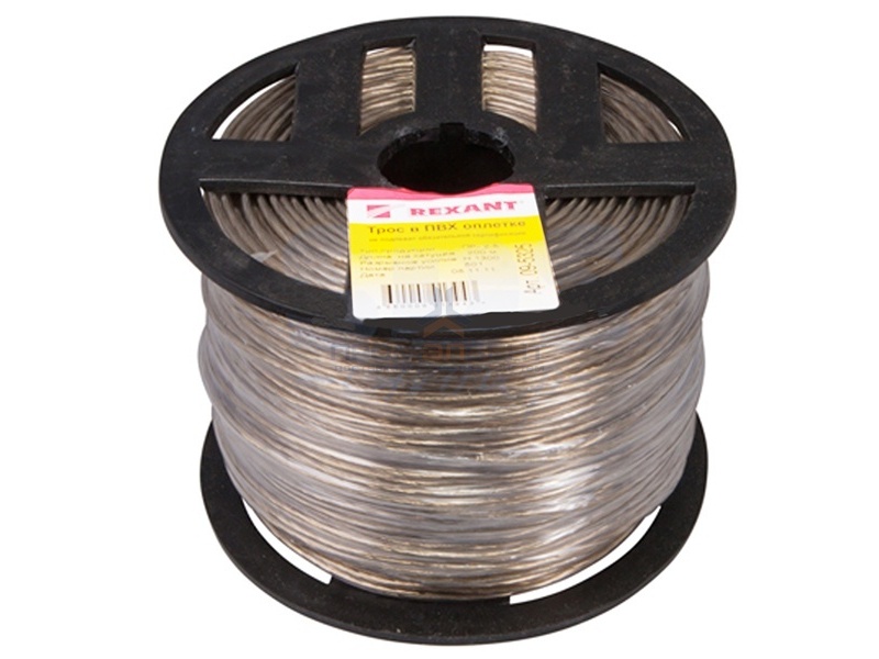 Трос стальной d2.5 мм в ПВХ изоляции, катушка 200 метров
