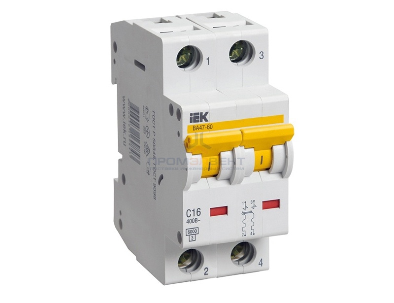 Автоматический выключатель ВА 47-60 2Р 63А 6 кА характеристика С ИЭК (автомат)