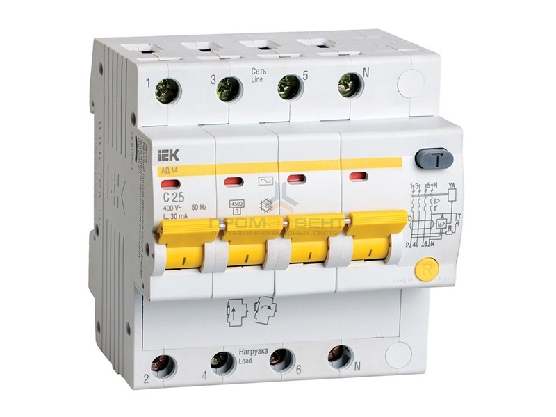 Дифференциальный автомат АД14 4Р 25А  30мА ИЭК